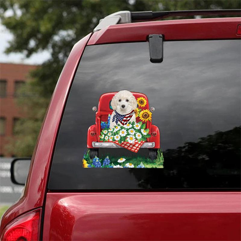 Flower Car Sticker-White Toy Poodle