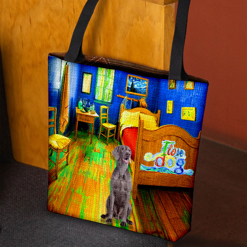 Weimaraner in the bedroom-Cloth Tote Bag