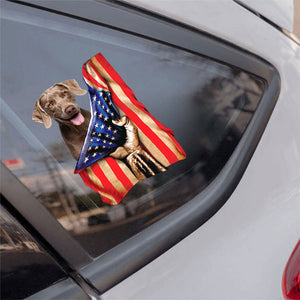 Weimaraner-American Flag Front Car Sticker