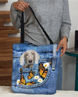 Weimaraner-Butterfly Daisies Fait-CLOTH TOTE BAG