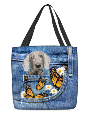 Weimaraner-Butterfly Daisies Fait-CLOTH TOTE BAG