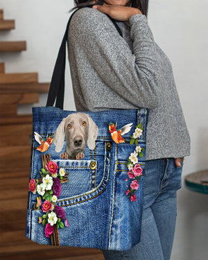 Weimaraner-Cardinal & Cross Flower Cloth Tote Bag