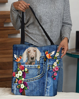 Weimaraner-Cardinal & Cross Flower Cloth Tote Bag