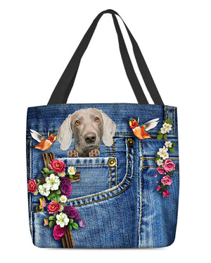 Weimaraner-Cardinal & Cross Flower Cloth Tote Bag