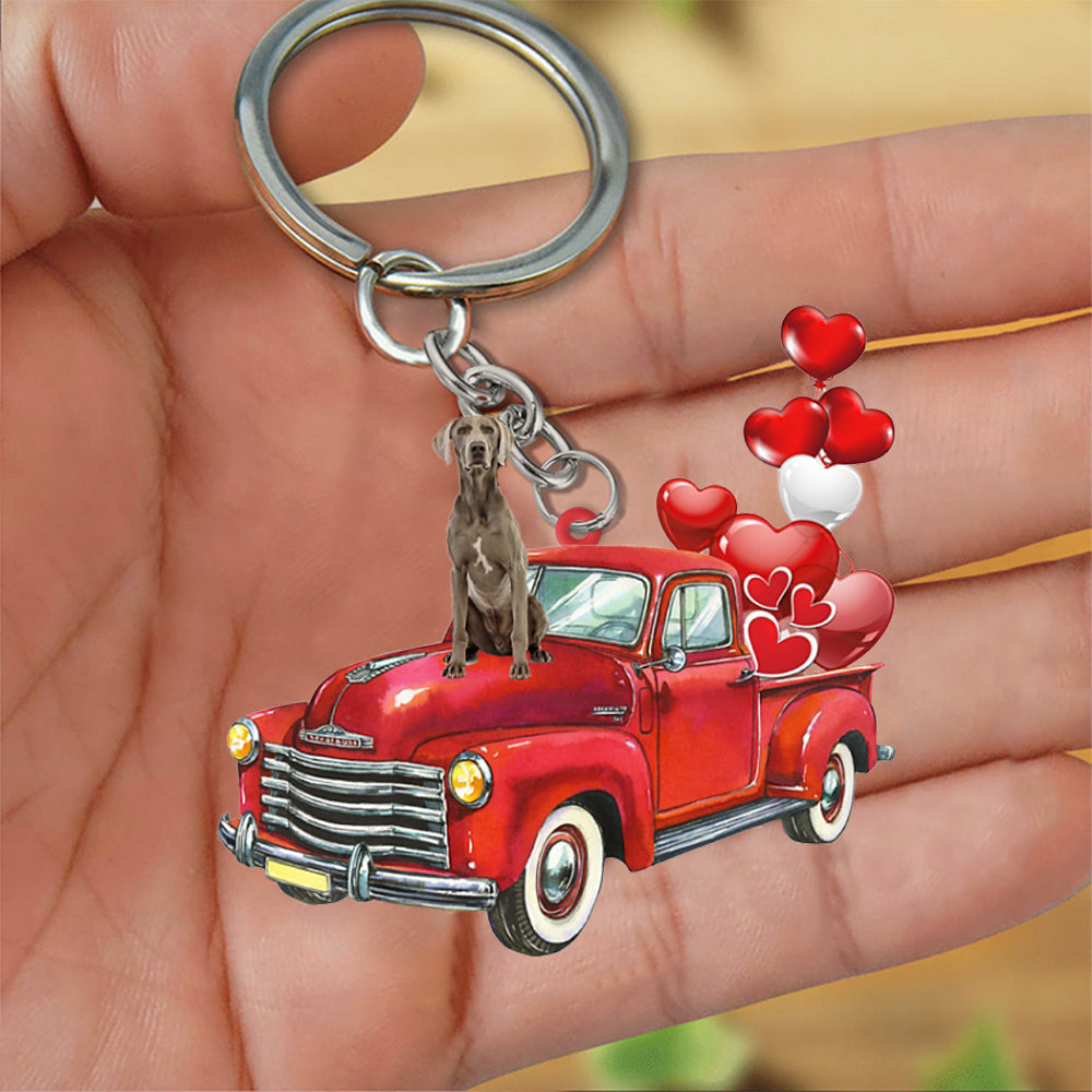 Weimaraner-Red Sports Car flat Acrylic Keychain