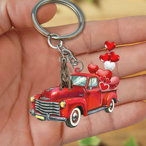 Weimaraner-Red Sports Car flat Acrylic Keychain