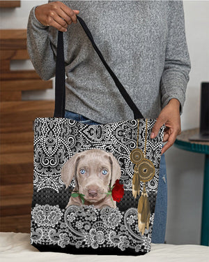 Weimaraner-Rose Cloth Tote Bag