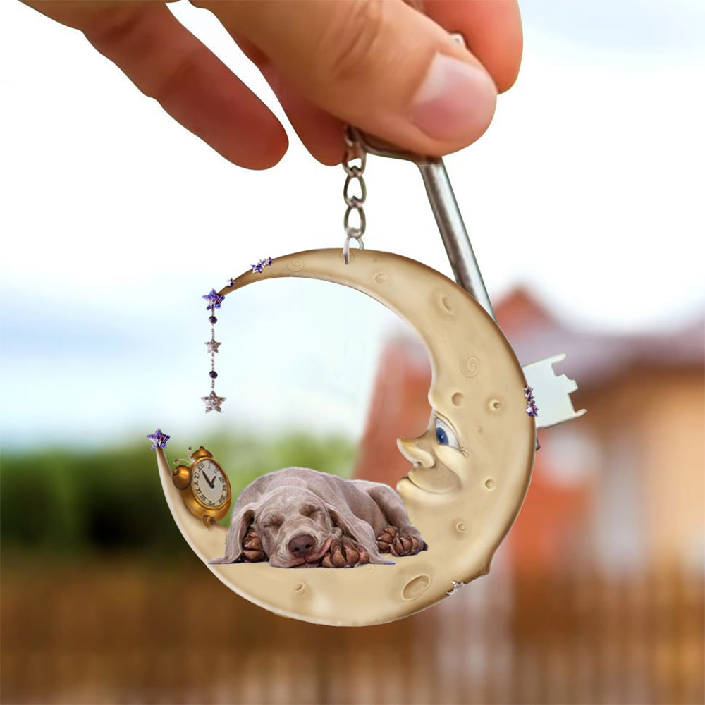 Weimaraner-Sleeping on the moon Keychain