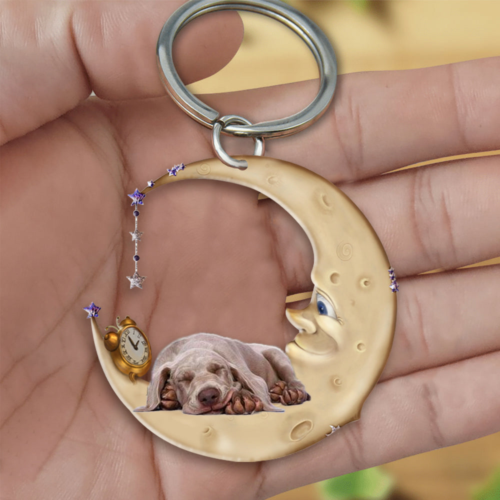 Weimaraner-Sleeping on the moon Keychain