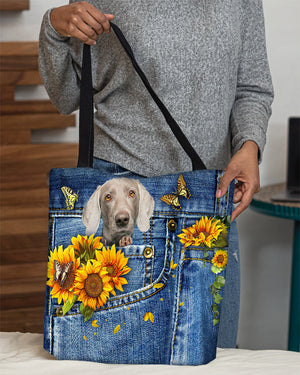 Weimaraner-Sunflowers & Butterflies Cloth Tote Bag