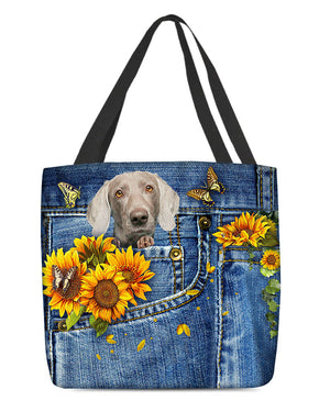 Weimaraner-Sunflowers & Butterflies Cloth Tote Bag