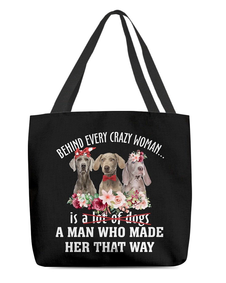 Weimaraner 1-Crazy Woman Cloth Tote Bag