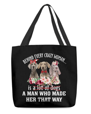 Weimaraner 1-Crazy Woman Cloth Tote Bag