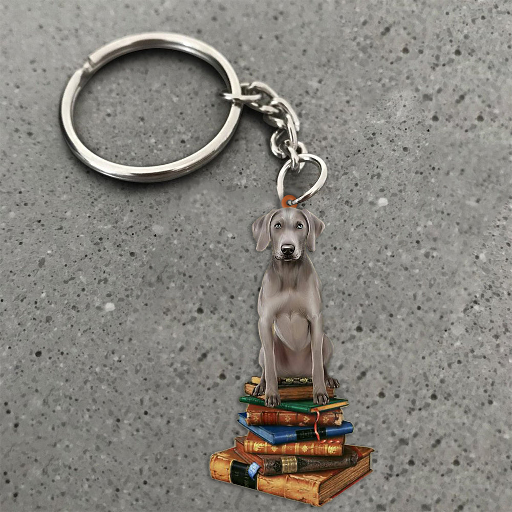 Weimaraner-Sit On The Book-Flat Acrylic Keychain