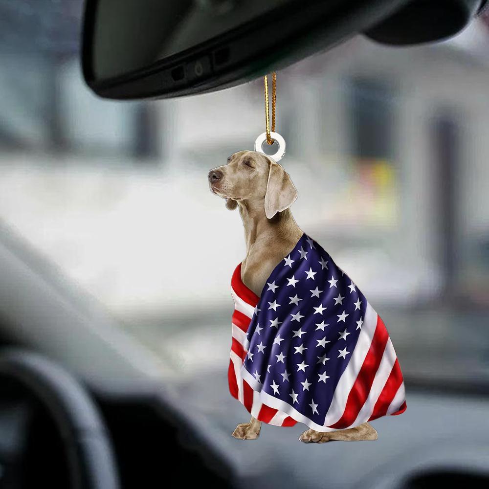 Weimaraner American Patriot Flag Two Sided Ornament