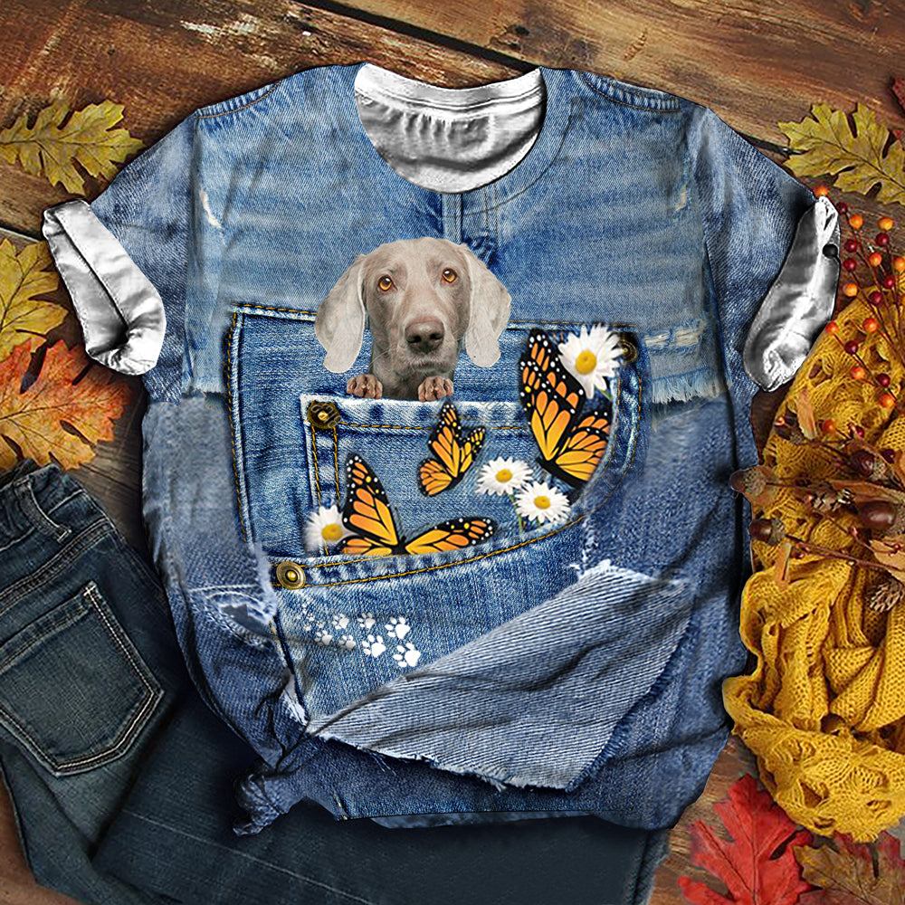 Weimaraner   Butterfly Daisies T-shirt