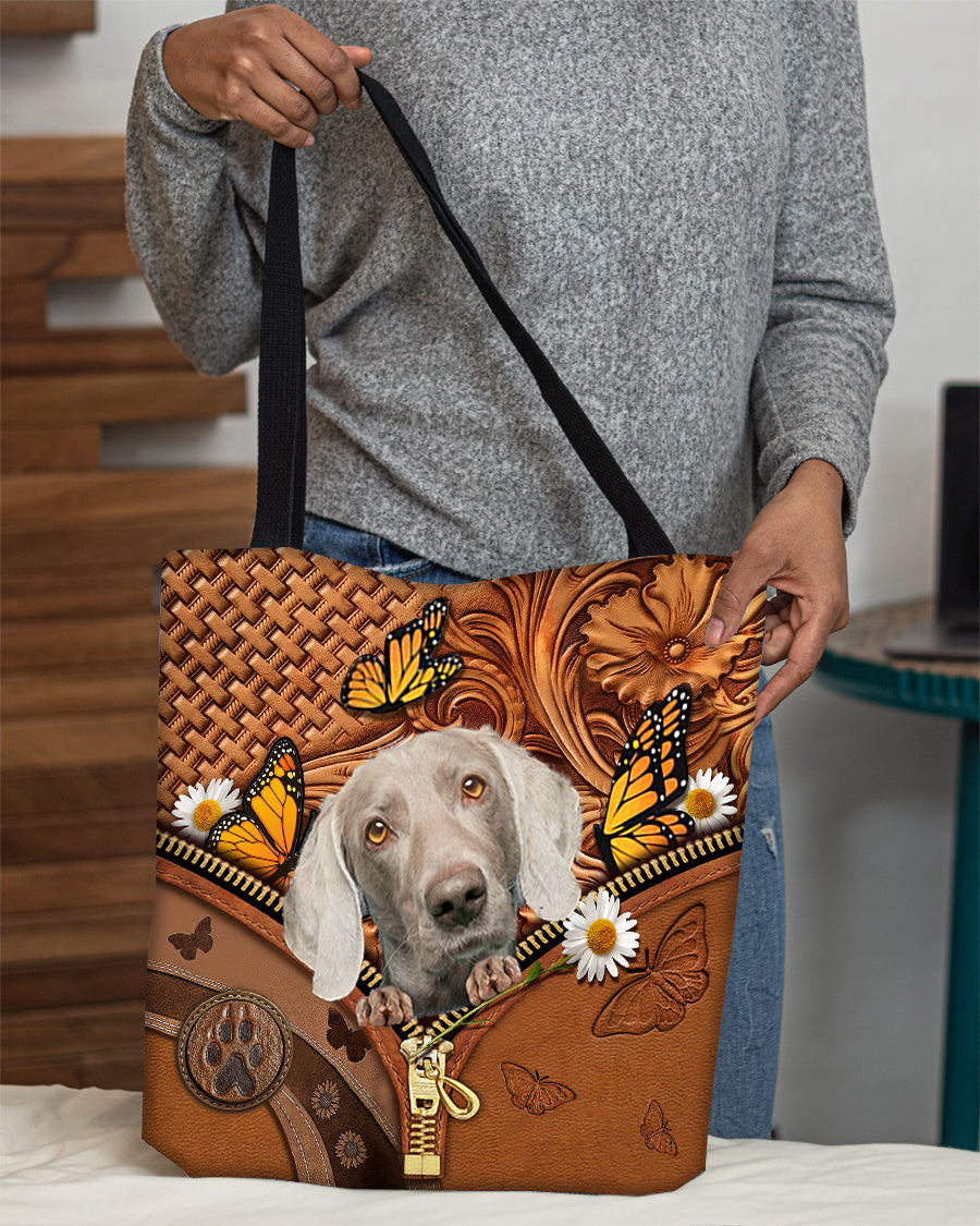 Weimaraner Butterfly Daisy Cloth Tote Bag