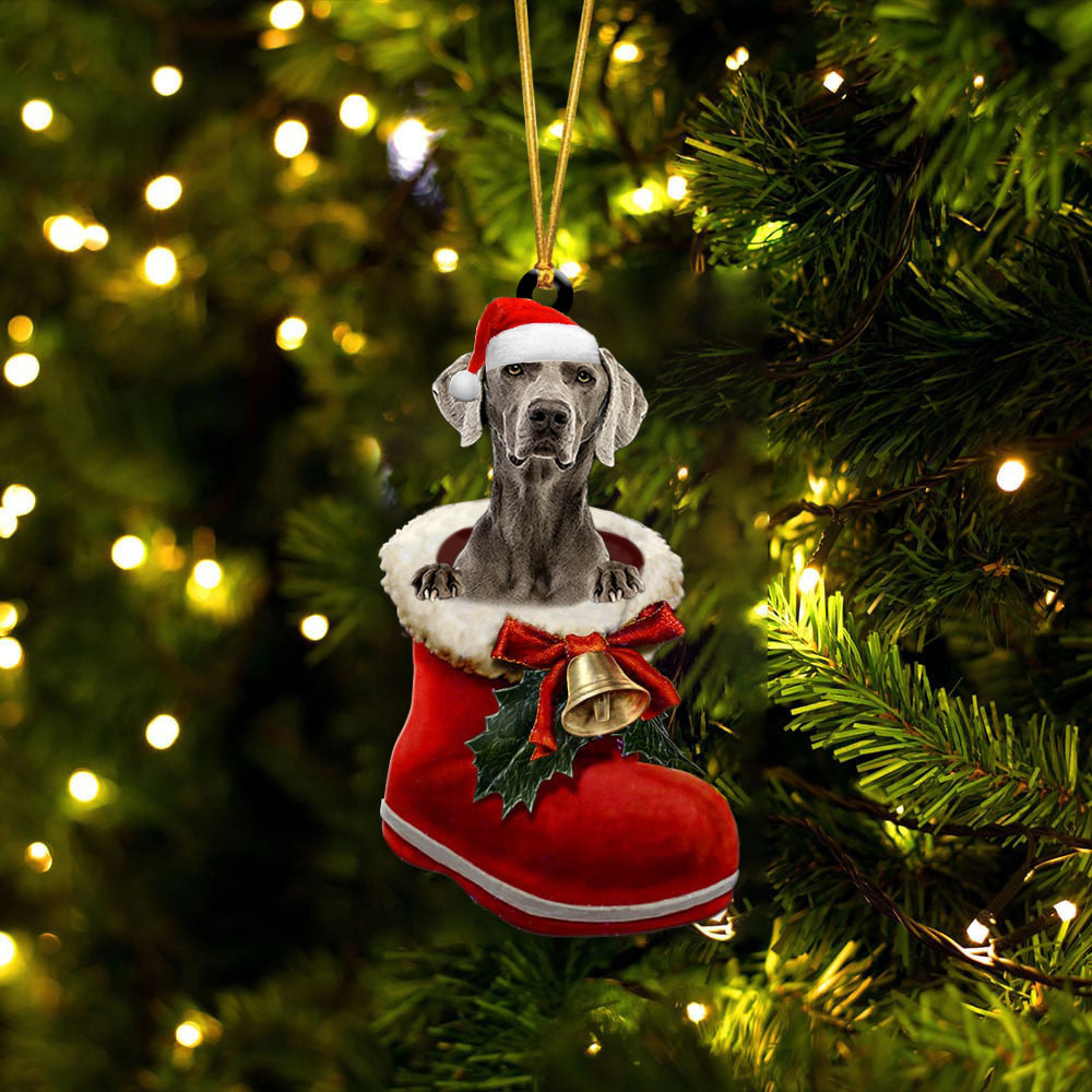 Weimaraner (1)-1-In Santa Boot Christmas-Two Sided Ornament