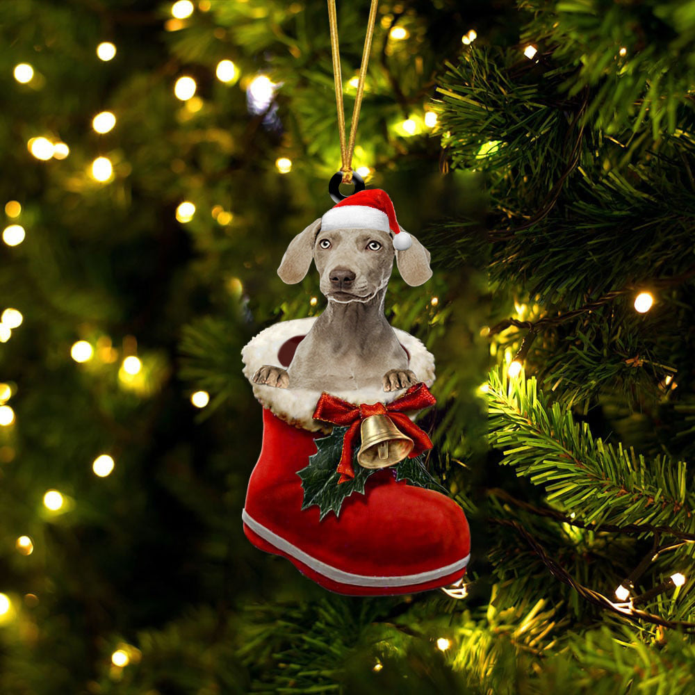 Weimaraner (2)-1-In Santa Boot Christmas-Two Sided Ornament