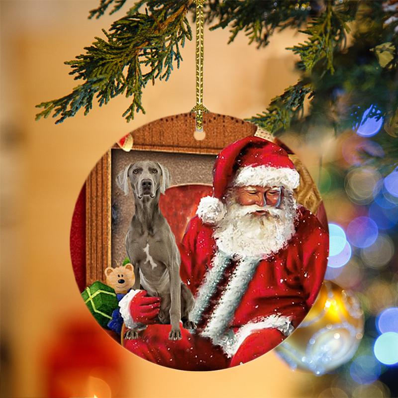 Weimaraner With Santa Christmas Ornament