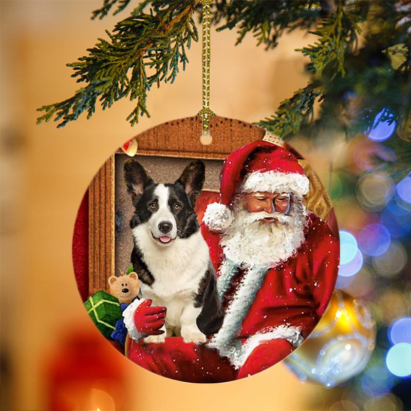 Welsh Corgi With Santa Christmas Ornament