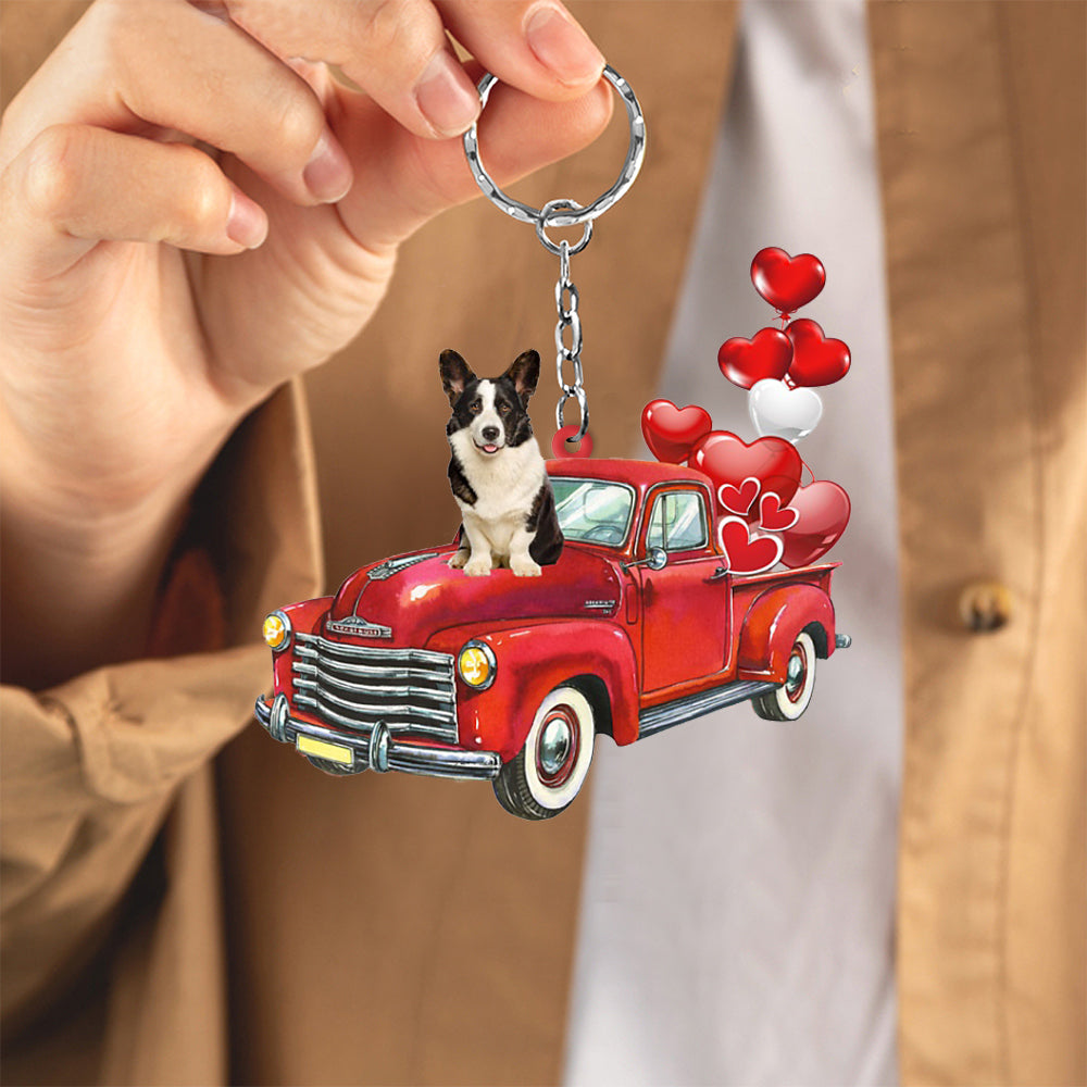 Welsh Corgi-Red Sports Car flat Acrylic Keychain