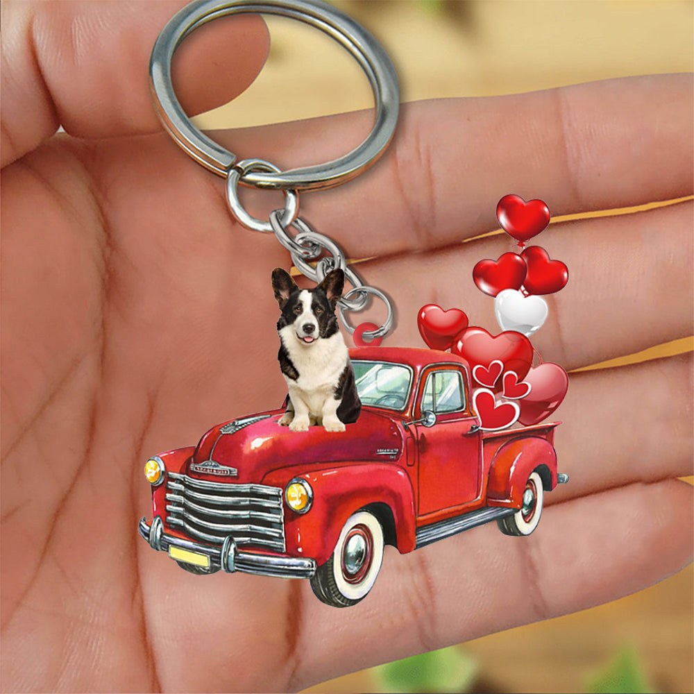 Welsh Corgi-Red Sports Car flat Acrylic Keychain