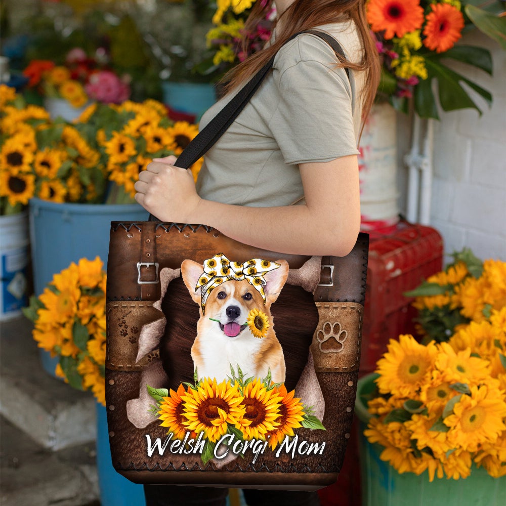 Welsh Corgi-Sunflower&Dog Mom Cloth Tote Bag