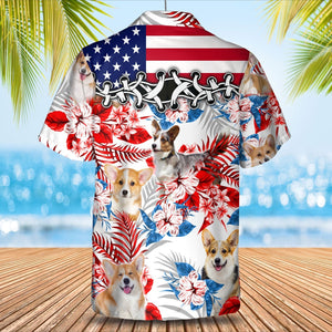 Welsh Corgi American Flag Hawaiian Shirt