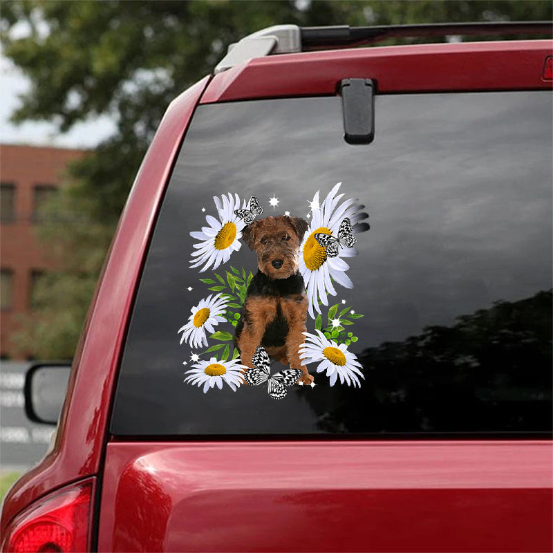 Welsh Terrier-Daisy flower CAR STICKER