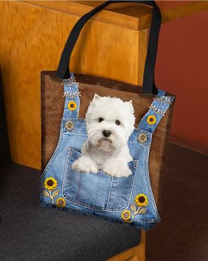 West Highland Dog And Sunflower-Cloth Tote Bag