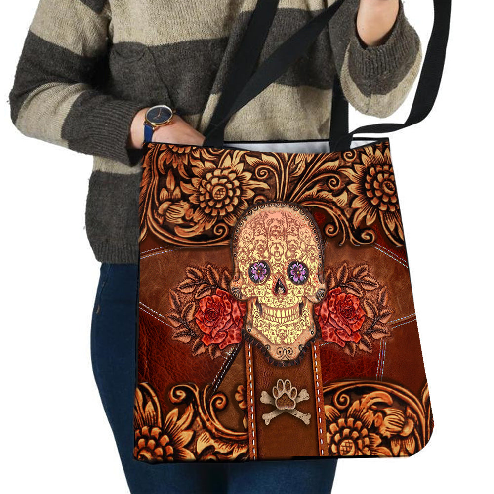 West Highland Terrier Skull Flower Cloth Tote Bag