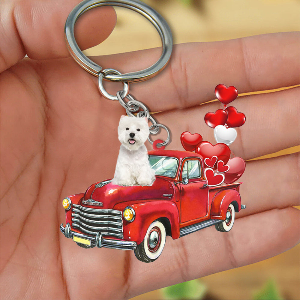 West Highland White Terrie-Red Sports Car flat Acrylic Keychain