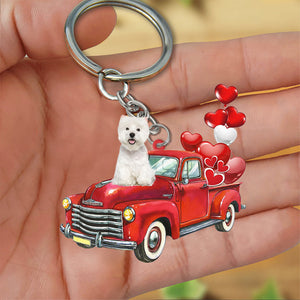 West Highland White Terrie-Red Sports Car flat Acrylic Keychain