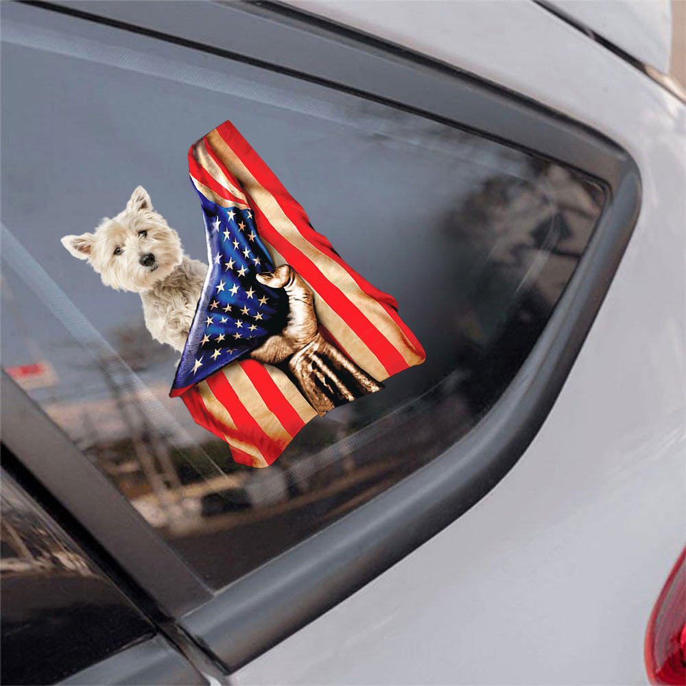 West Highland White Terrier-American Flag Front Car Sticker