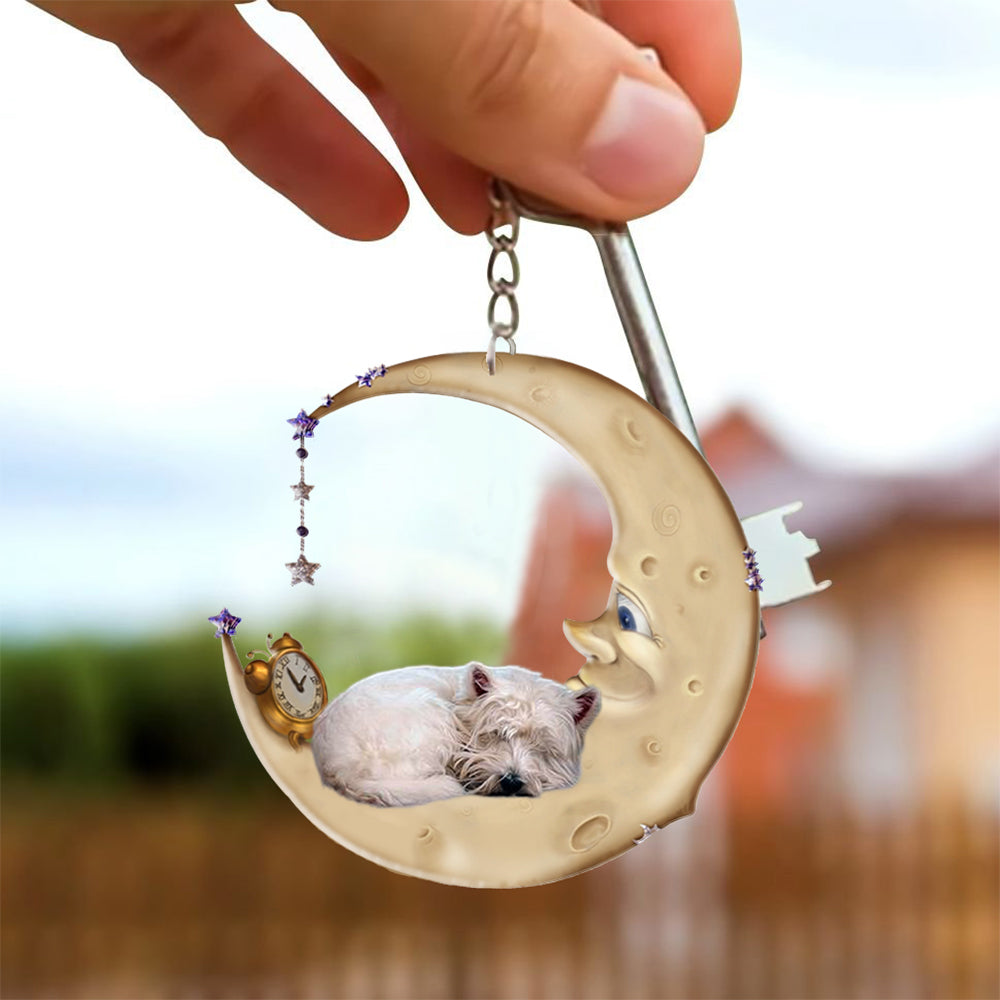 West Highland White Terrier-Sleeping on the moon Keychain