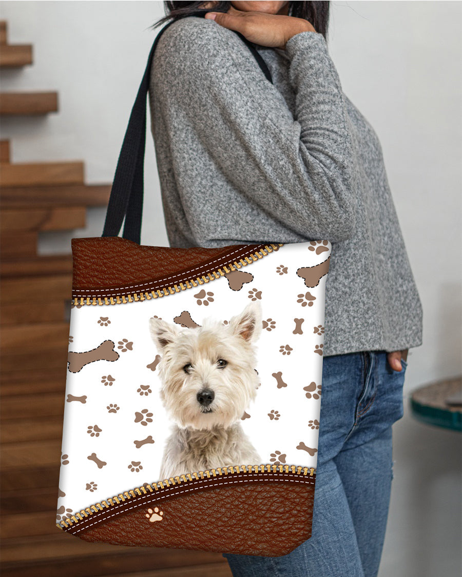 West Highland White Terrier-Zipper Texture-Cloth Tote Bag