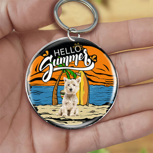 West Highland White Terrier Hello Summer-Round Resin Epoxy Metal Keychain