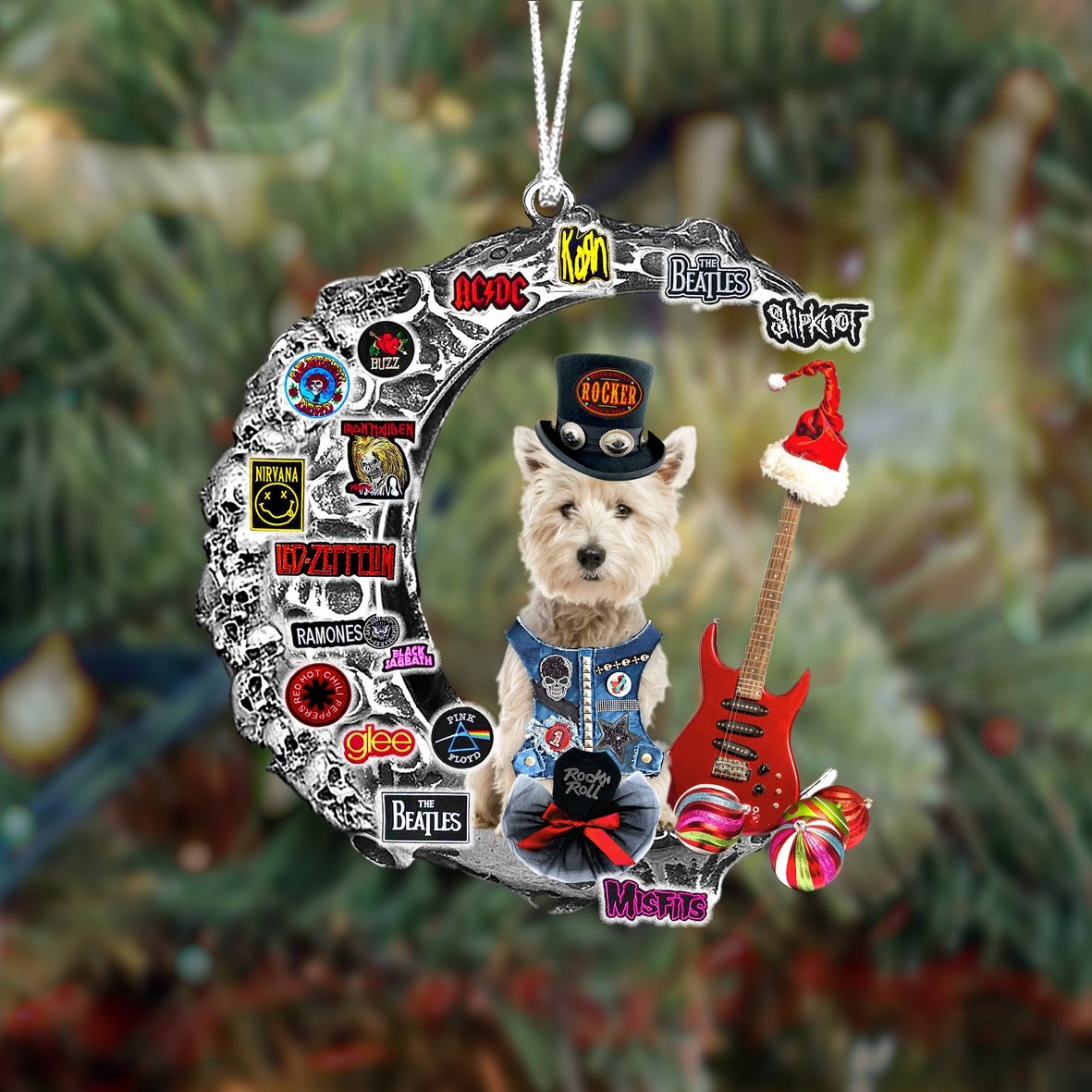 West Highland White Terrier 2-Metal Rock in Christmas Two Sided Ornament