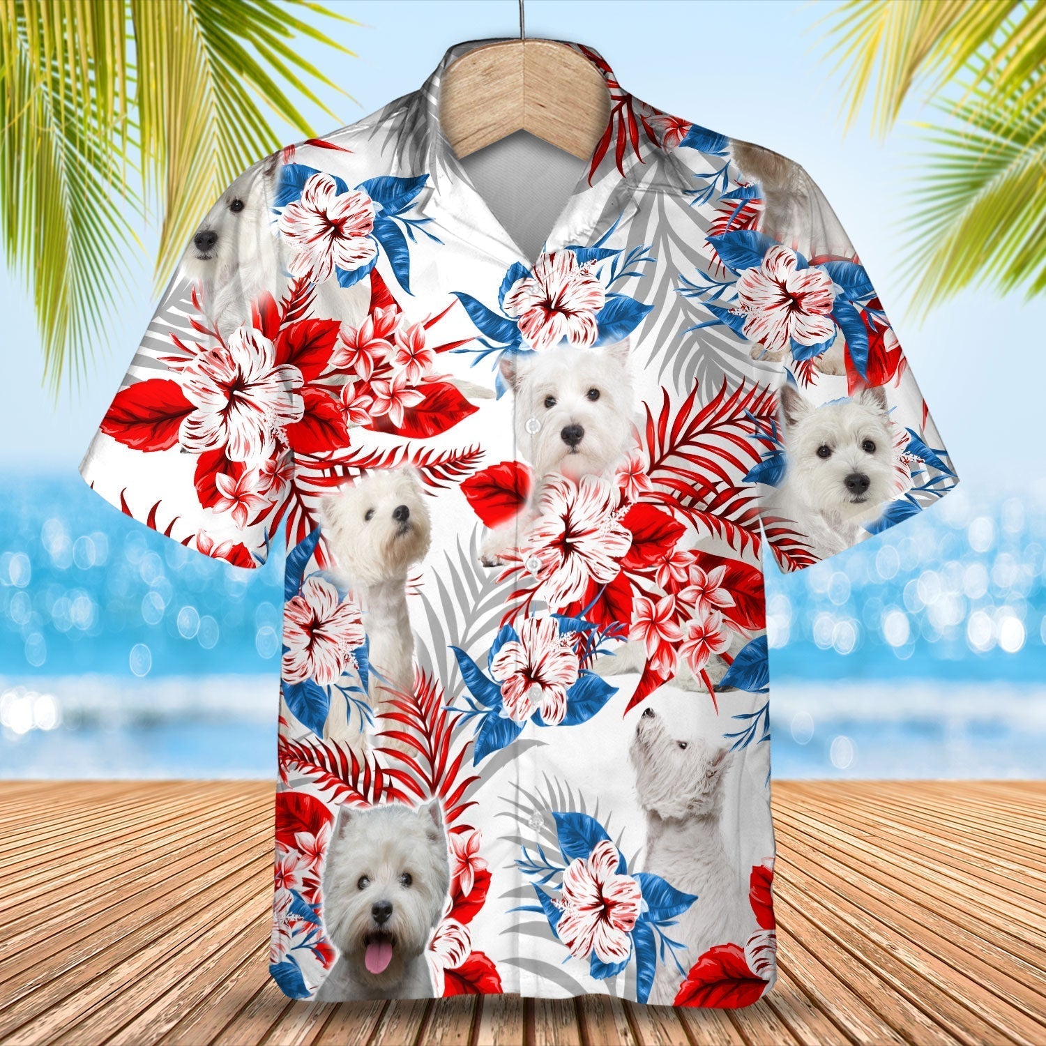West Highland White Terrier American Flag Hawaiian Shirt
