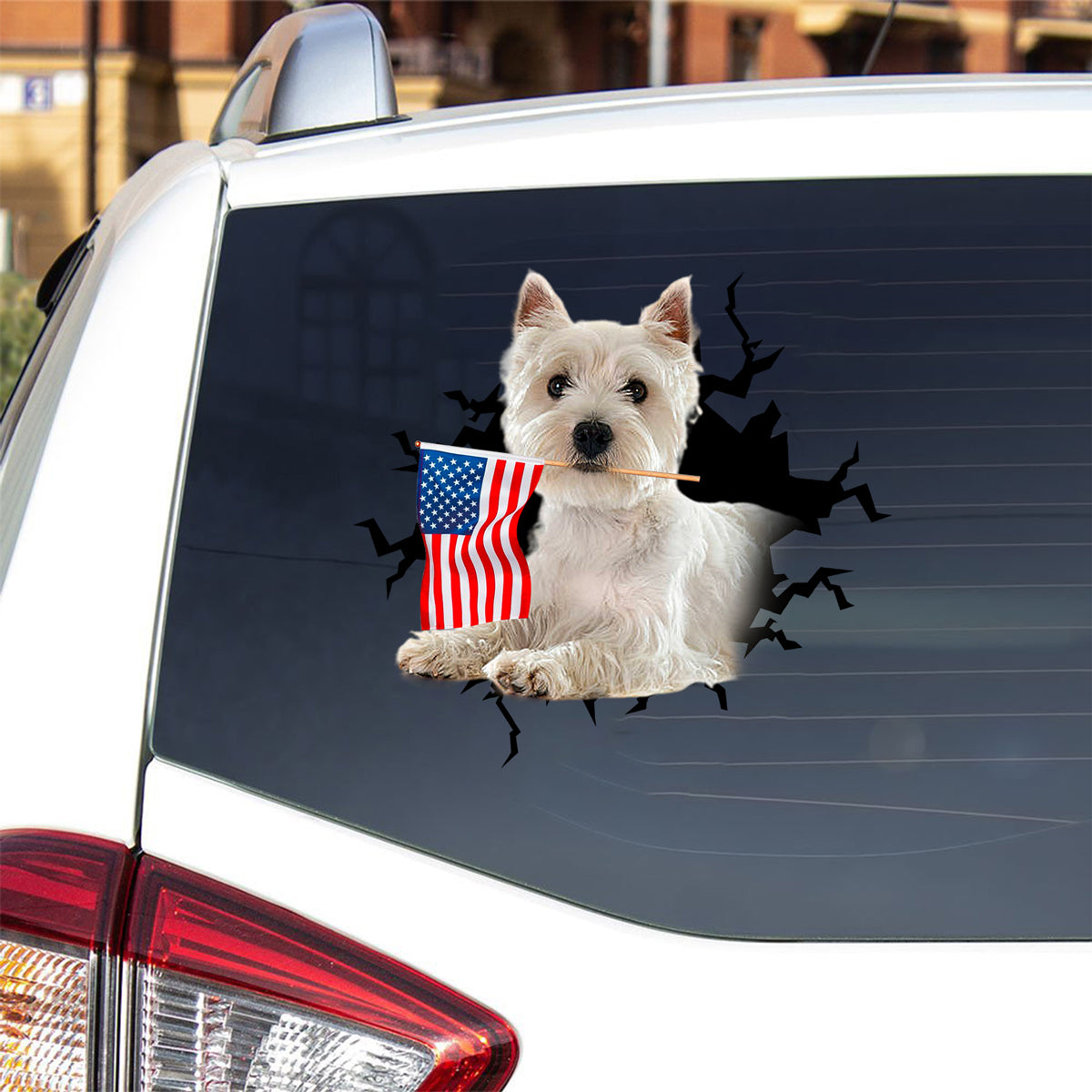 West Highland White Terrier And American Flag Independent Day Car Sticker Decal