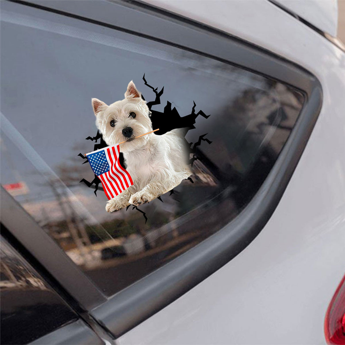 West Highland White Terrier And American Flag Independent Day Car Sticker Decal