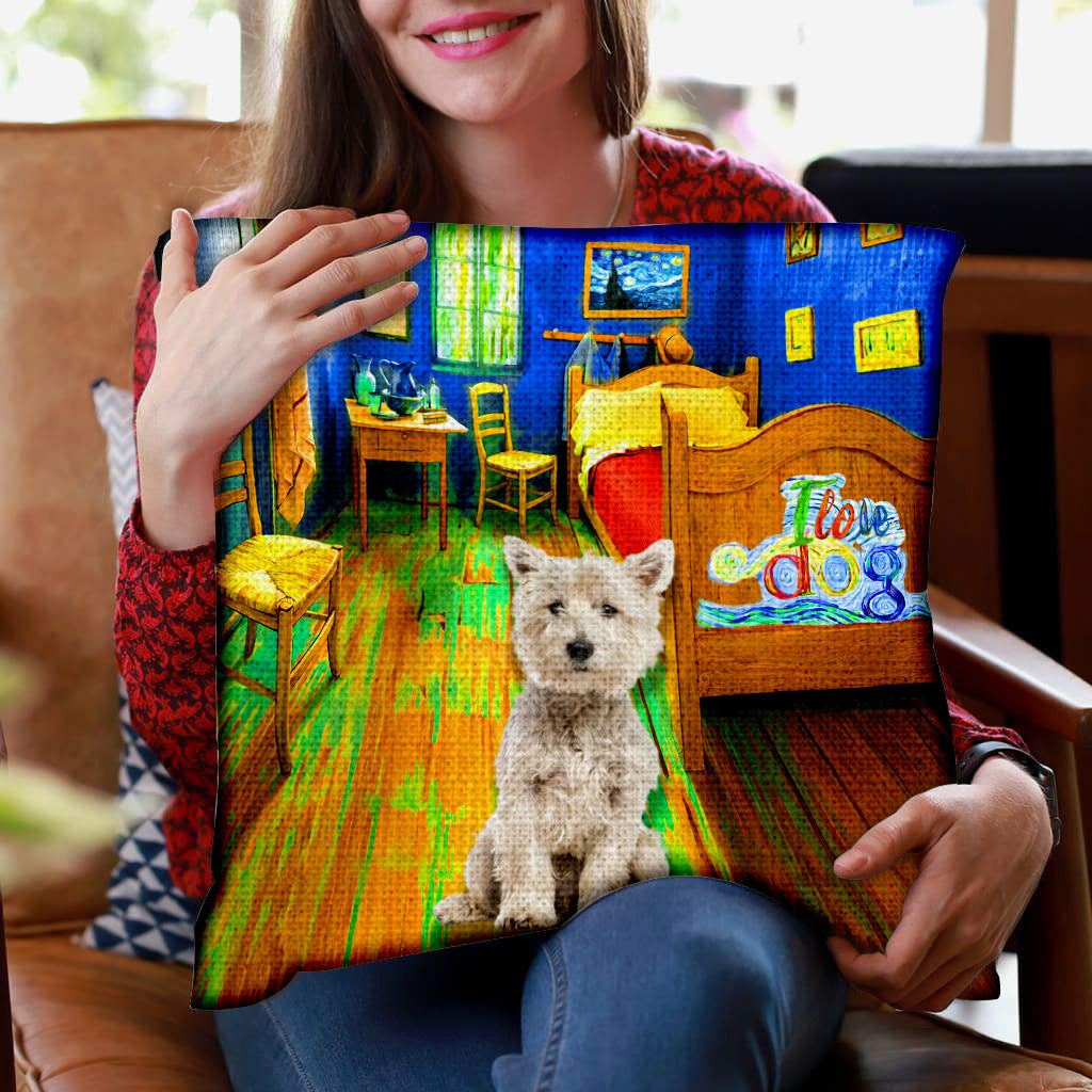 West Highland White Terrier In the Bedroom-Pillow Case