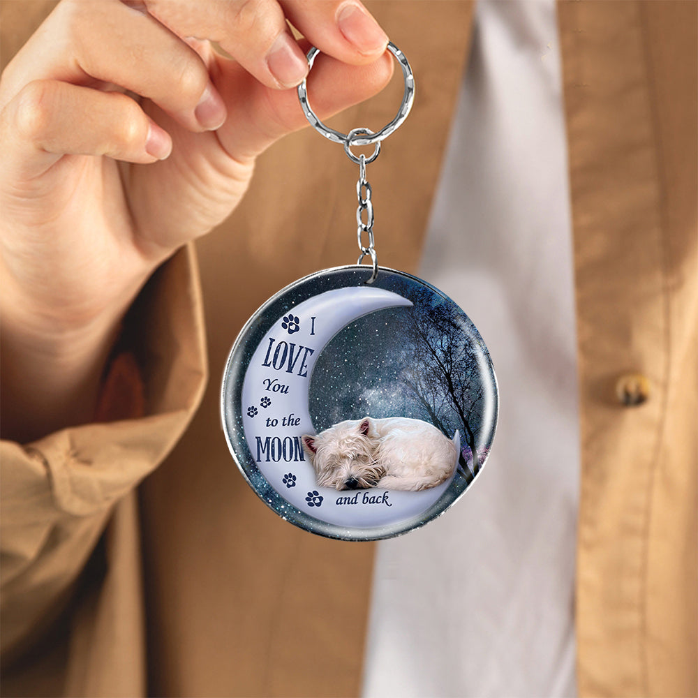 West Highland White Terrier Moon Back-Round Resin Epoxy Metal Keychain