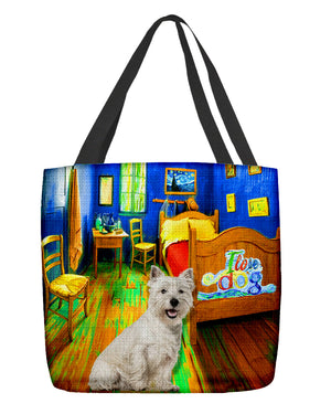 West Highland White Terrier in the bedroom-Cloth Tote Bag