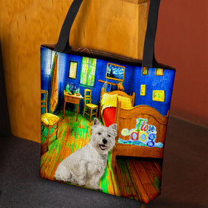 West Highland White Terrier in the bedroom-Cloth Tote Bag