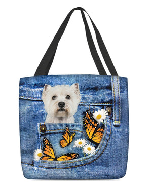 Westie-Butterfly Daisies Fait-CLOTH TOTE BAG