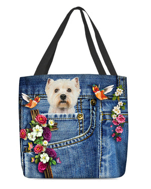 Westie-Cardinal & Cross Flower Cloth Tote Bag