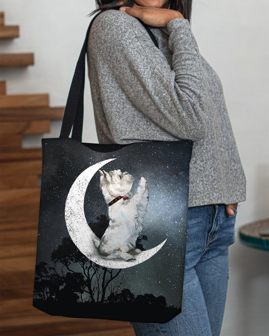 Westie-Sit On The Moon-Cloth Tote Bag