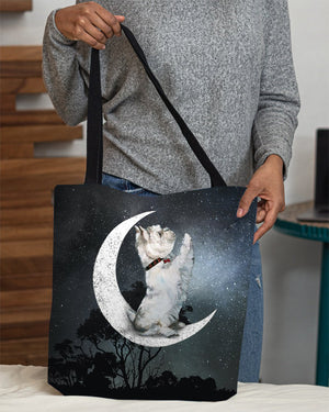 Westie-Sit On The Moon-Cloth Tote Bag